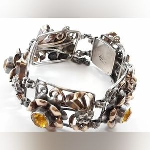 Hobe 1/20 14K GF Sterling  Rhinestones VTG Signed Floral Panel 1940's Bracelet